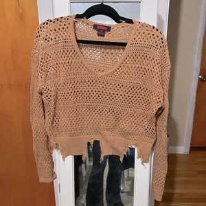 Rock & roll cowgirl fringe hem camel sweater